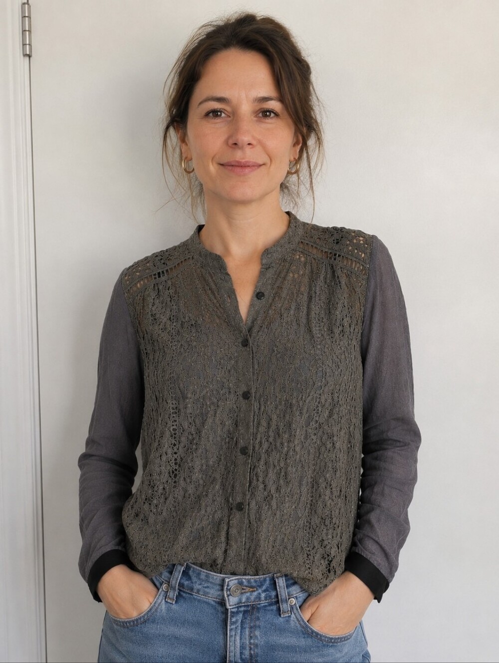 NOA NOA MESH EMBROIDERED BUTTON DOWN SHIRT SIZE 42 EU